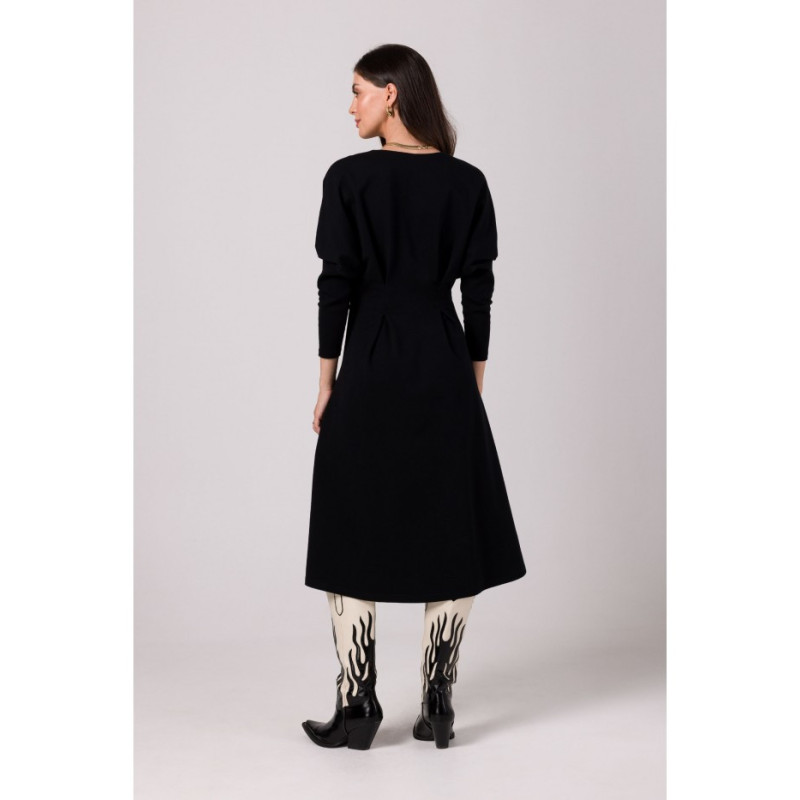 B273 Dress with heavily marked waist - black