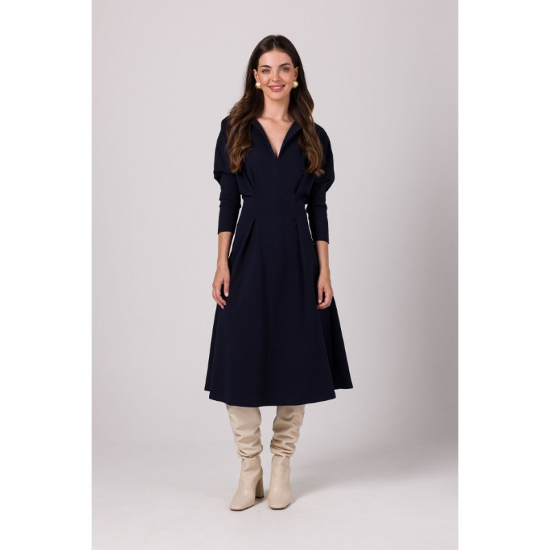 B273 Dress with heavily marked waist - navy blue