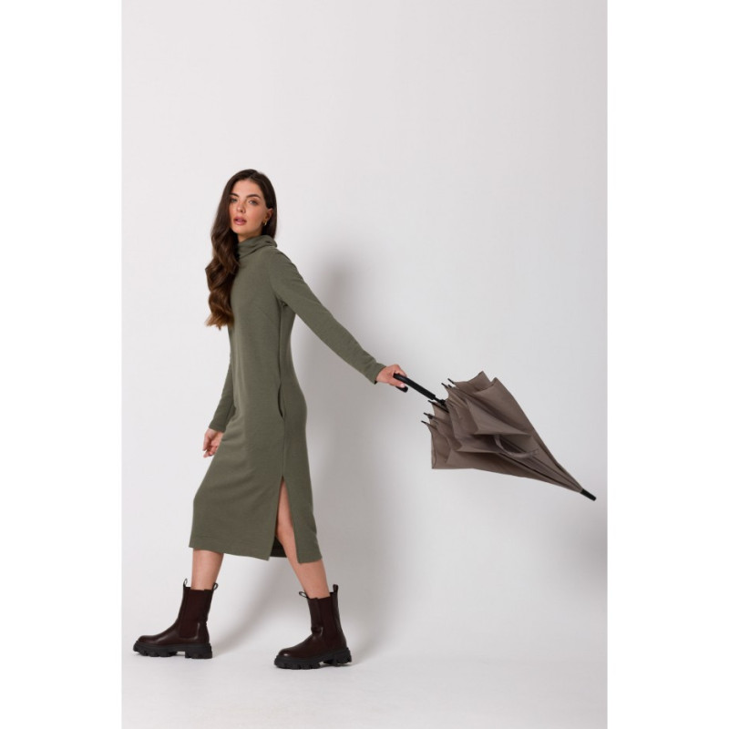 B274 Dress with half turtleneck - khaki