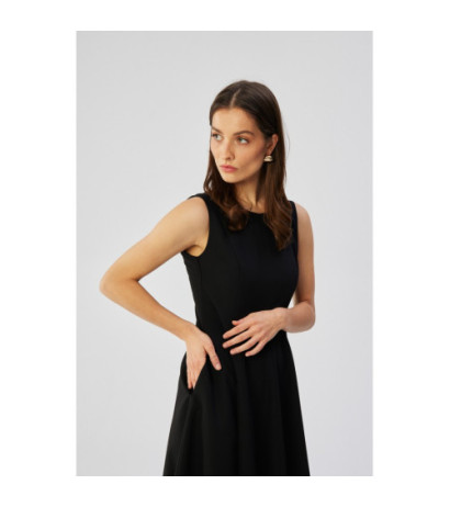 S358 Sleeveless flared dress - black