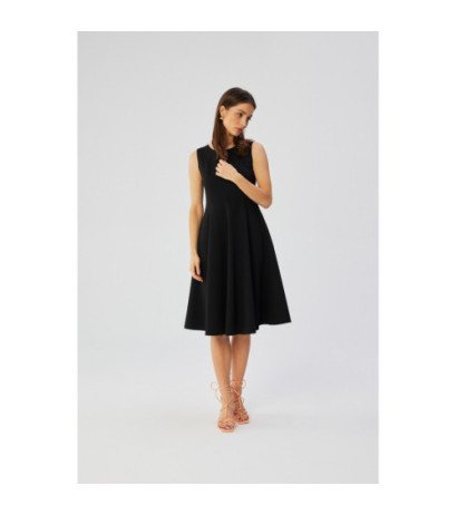 S358 Sleeveless flared dress - black