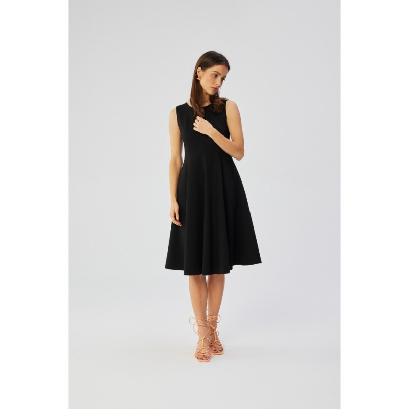 S358 Sleeveless flared dress - black