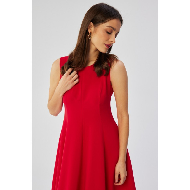 S358 Sleeveless flared dress - red