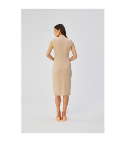 S359 Pencil dress with double neckline - beige