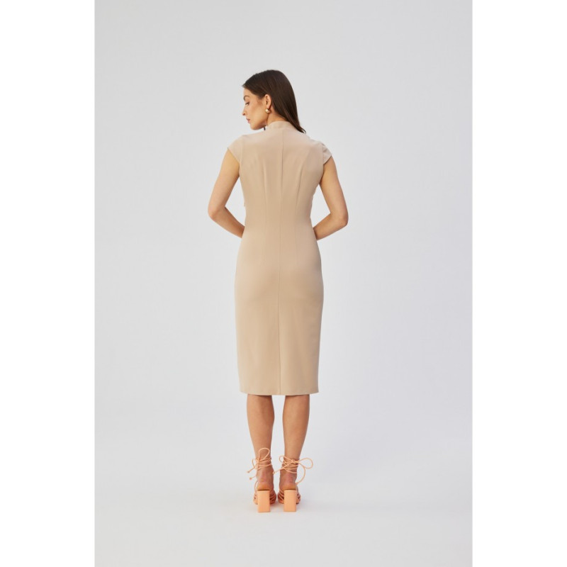 S359 Pencil dress with double neckline - beige