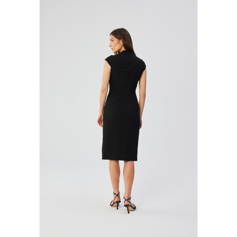 S359 Pencil dress with double neckline - black