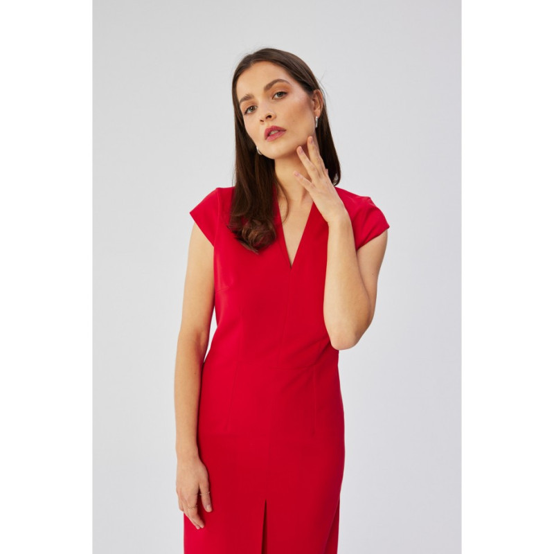 S359 Pencil dress with double neckline - red