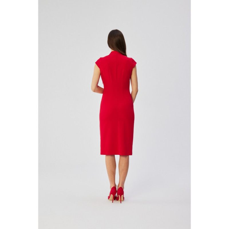 S359 Pencil dress with double neckline - red