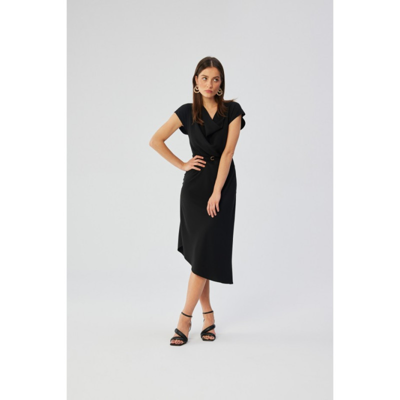 S362 Asymmetrical dress with water neckline - black