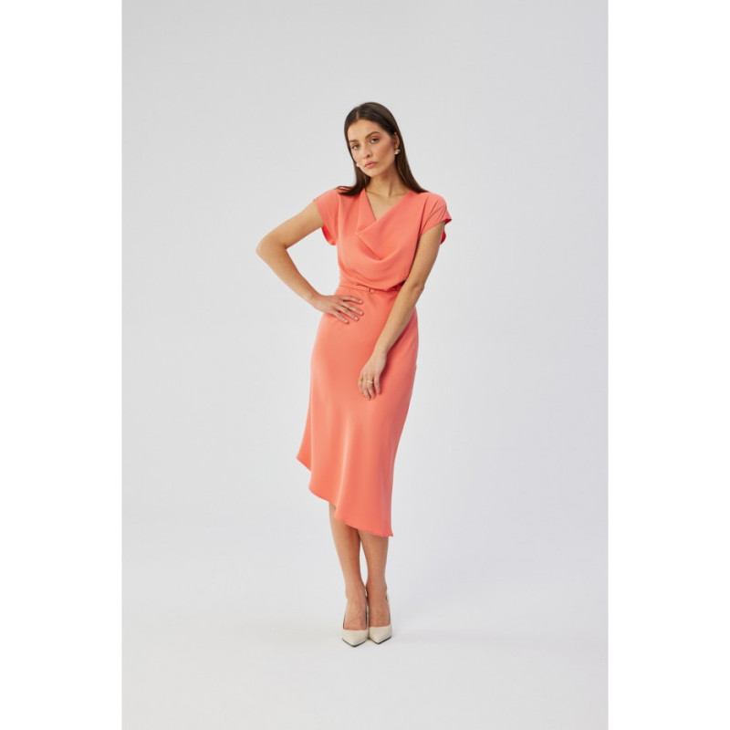 S362 Asymmetrical dress with water neckline - orange