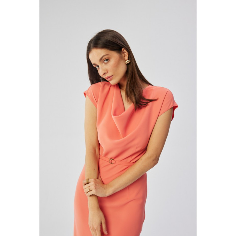 S362 Asymmetrical dress with water neckline - orange