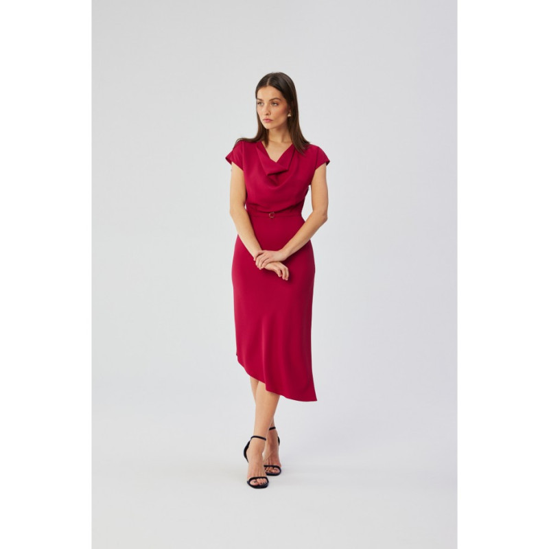 S362 Asymmetrical dress with water neckline - plum