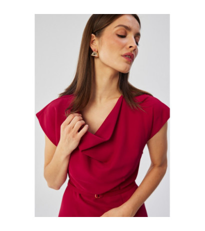 S362 Asymmetrical dress with water neckline - plum