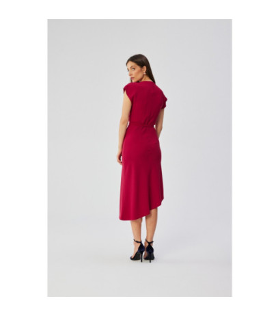 S362 Asymmetrical dress with water neckline - plum