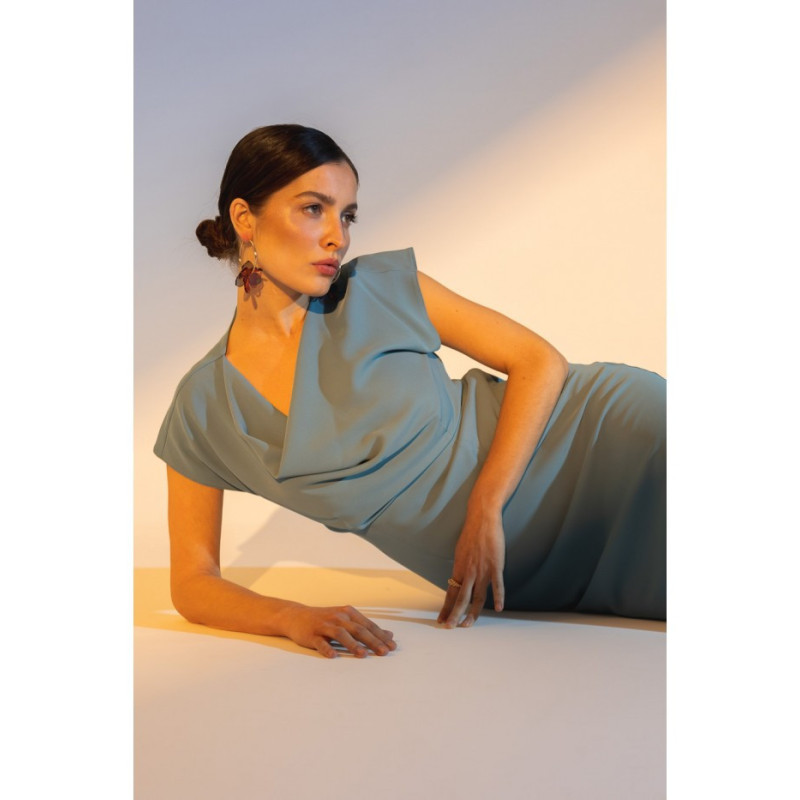 S362 Asymmetrical dress with water neckline - cold blue