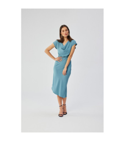 S362 Asymmetrical dress with water neckline - cold blue