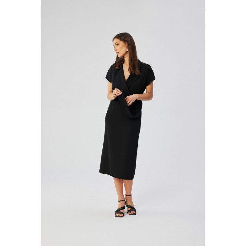 S363 Midi dress with collar - black