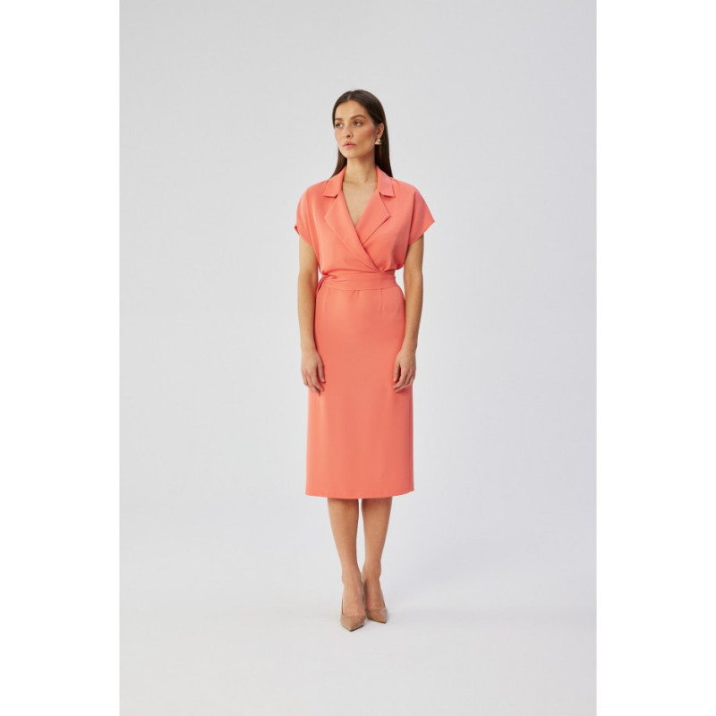 S363 Midi dress with collar - orange