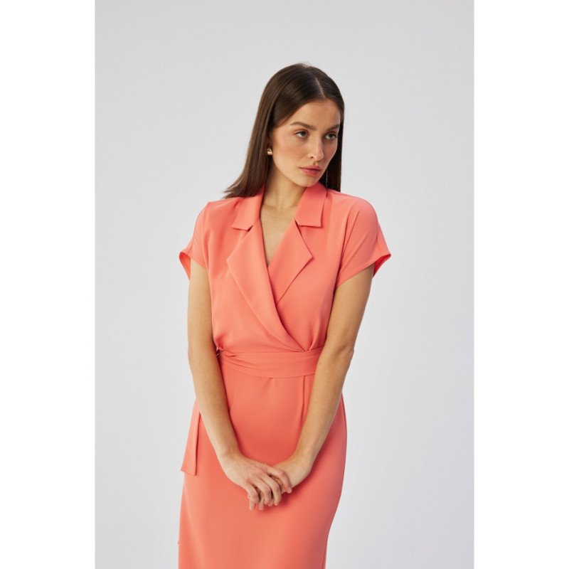 S363 Midi dress with collar - orange