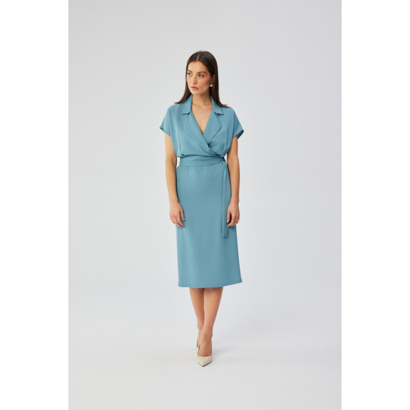 S363 Midi dress with collar - cold blue