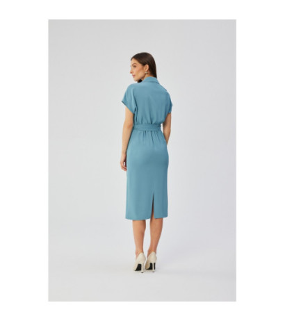 S363 Midi dress with collar - cold blue