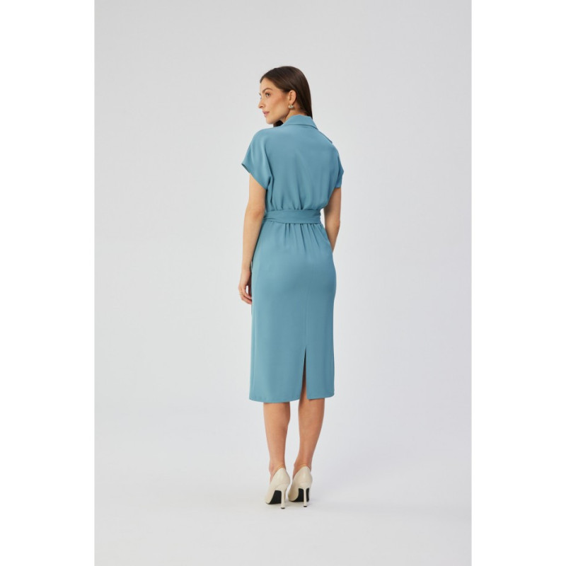 S363 Midi dress with collar - cold blue