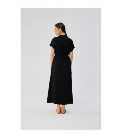 S364 Short-sleeved maxi spread dress - black