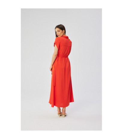 S364 Short-sleeved maxi spread dress - coral