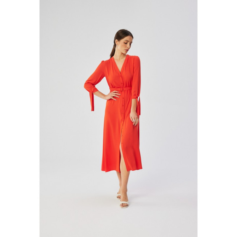 S365 Midi dress with tied cuffs - coral