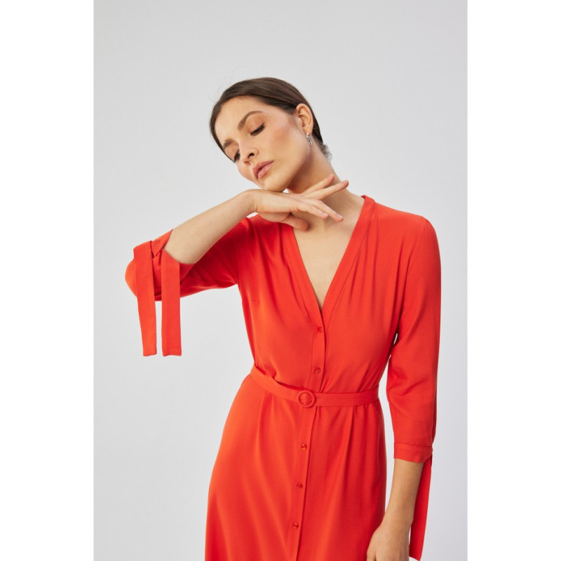 S365 Midi dress with tied cuffs - coral