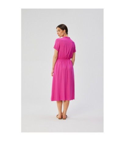 S366 Dress with stand-up collar and waist tie - lilac