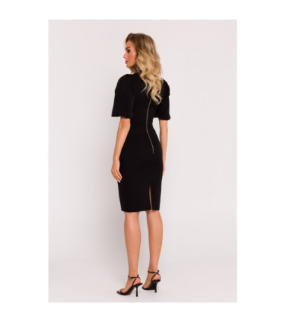 M779 Dress with neckline and heavily marked waist - black