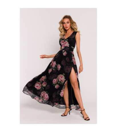 M781 Chiffon maxi dress with high slit - model 1