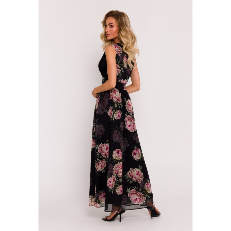 M781 Chiffon maxi dress with high slit - model 1