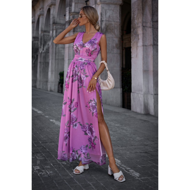 M781 Chiffon maxi dress with high slit - model 3