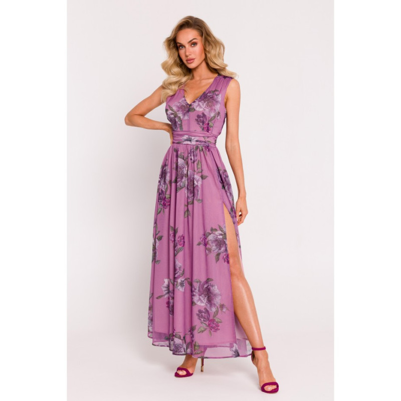 M781 Chiffon maxi dress with high slit - model 3