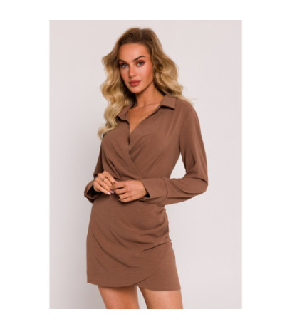 M783 Mini dress with neckline and collar - chocolate