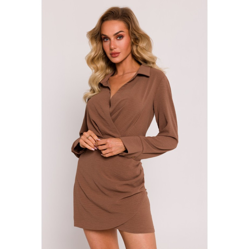 M783 Mini dress with neckline and collar - chocolate