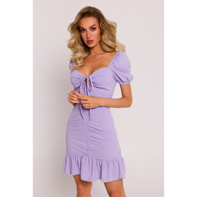 M784 Mini dress with tie at neckline - violet