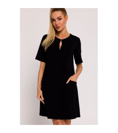 M788 Trapeze dress with pockets - black