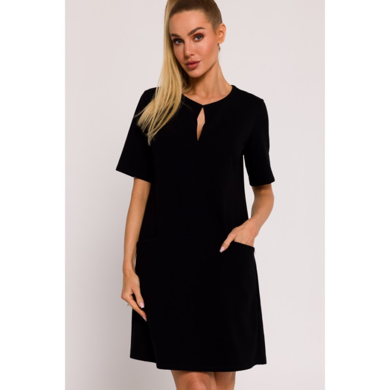 M788 Trapeze dress with pockets - black