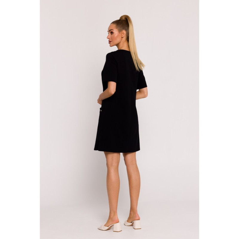 M788 Trapeze dress with pockets - black