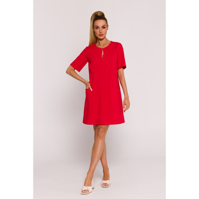 M788 Trapeze dress with pockets - red