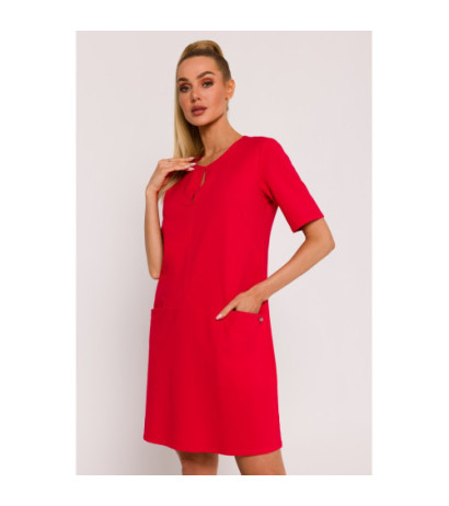 M788 Trapeze dress with pockets - red