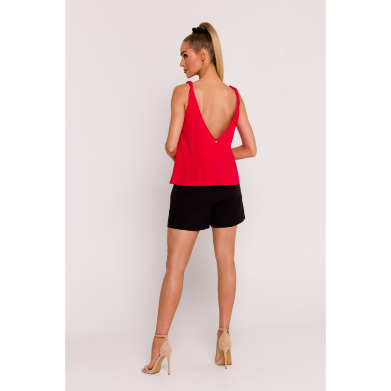 M792 Blouse with deep neckline on the back - red