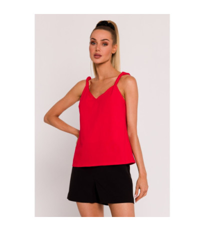 M792 Blouse with deep neckline on the back - red