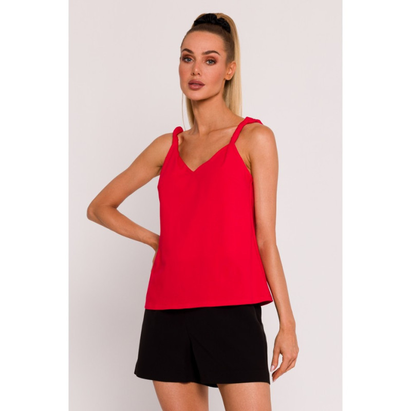 M792 Blouse with deep neckline on the back - red