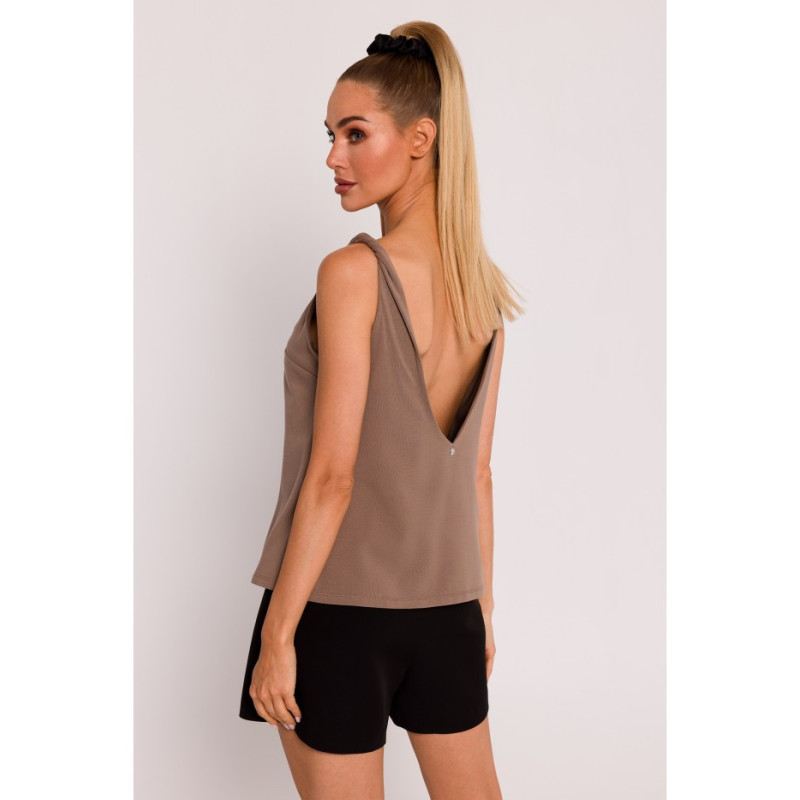 M792 Blouse with deep back neckline - cocoa