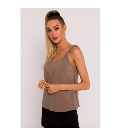 M792 Blouse with deep back neckline - cocoa