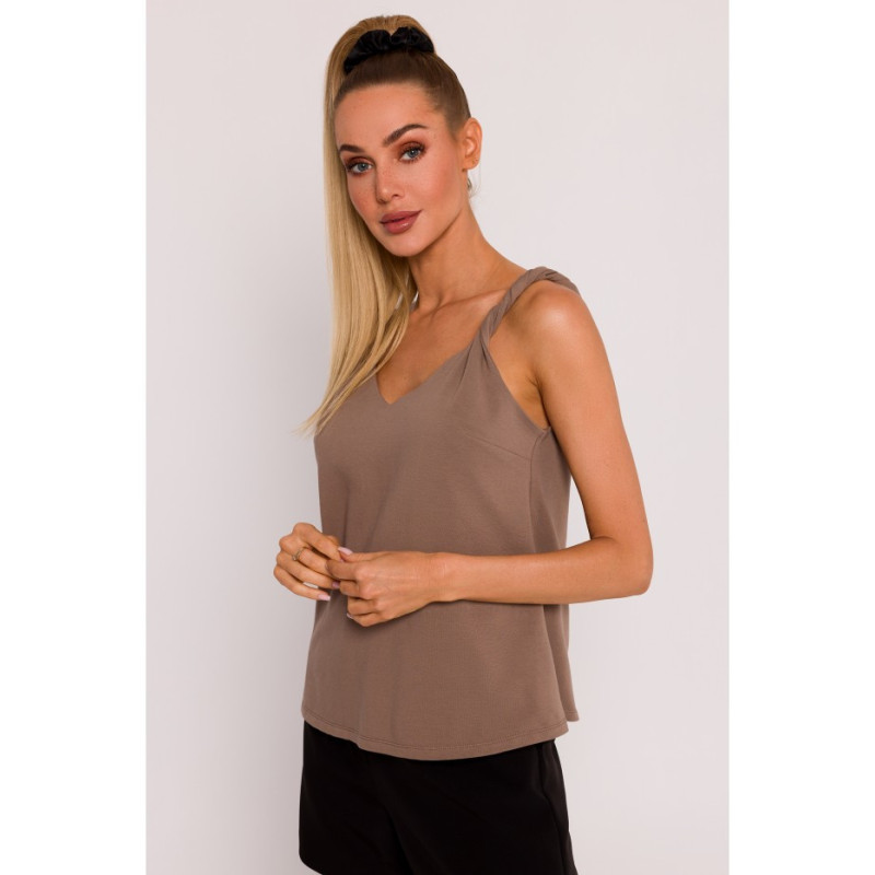 M792 Blouse with deep back neckline - cocoa